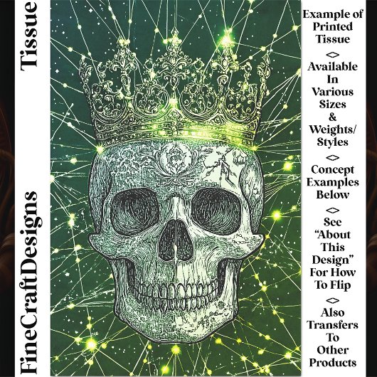Gothic Cyberpunk Skull & Gold Crown U2G Decoupage Tissuepapier