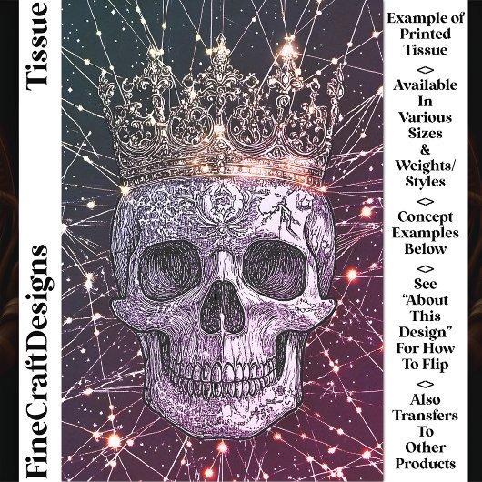 Gothic Cyberpunk Skull & Gold Crown U2M Decoupage Tissuepapier