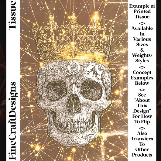 Gothic Cyberpunk Skull & Gold Crown U2V Decoupage Tissuepapier