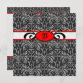 Gothic Damask Birthday voor 21-jarige Red & Black Kaart (Voorkant / Achterkant)