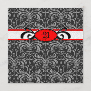 Gothic Damask Birthday voor 21-jarige Red & Black Kaart