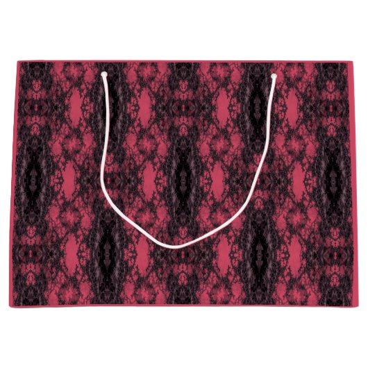 Gothic Damask Dark Pink en Black Lace Pattern Groot Cadeauzakje (Voorkant)