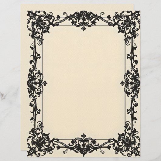Gothic Damask Frame Stationery Paper Briefhoofd (Voorkant / Achterkant)