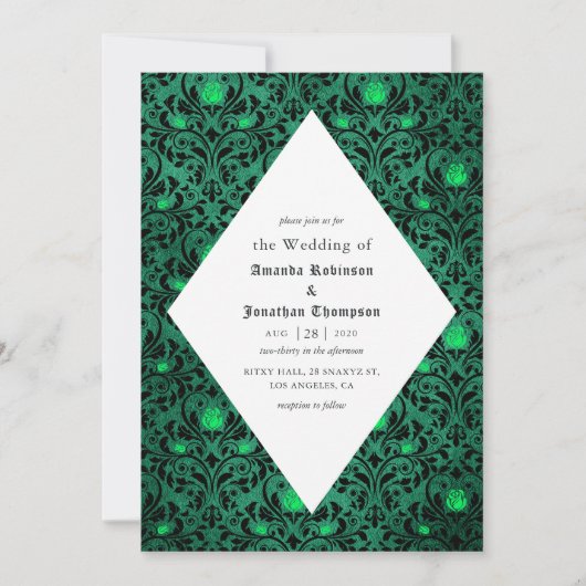 Gothic Damask Print Rustic Halloween Wedding Kaart (Voorkant)