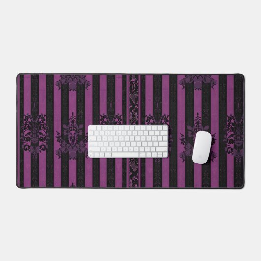 Gothic Damask Purple & Black Striped Desk Mat  (Keyboard & Muis)