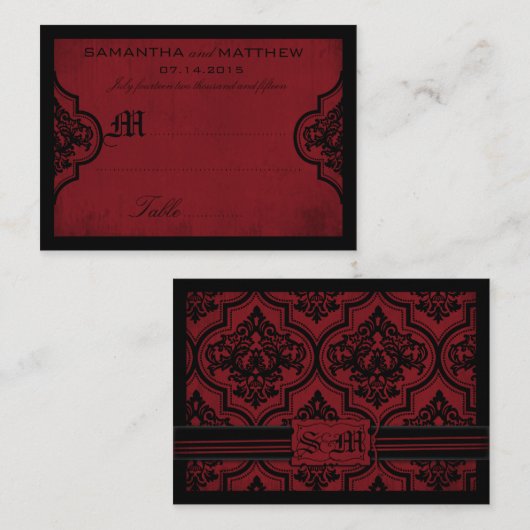 Gothic Damask Rode Grunge Trouwplaats Kaart Plaatskaartje (Voorkant / Achterkant)