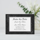 Gothic Damask Save the Date in Black & White (Staand voorkant)