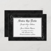 Gothic Damask Save the Date in Black & White (Voorkant / Achterkant)