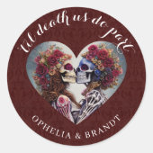 Gothic Damask Skeleton Kiss Wedding Ronde Sticker (Voorkant)