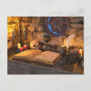 Gothic Dark Academia Kaarsverlichte Studeerkamer K Briefkaart