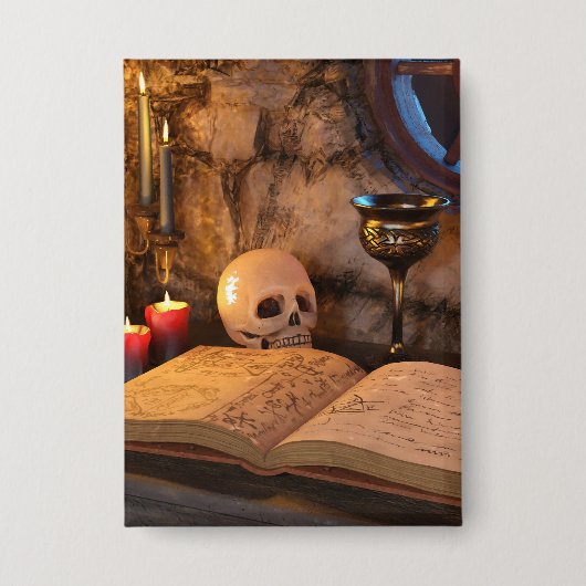Gothic Dark Academia Kaarsverlichte Studeerkamer K Button (Voorkant)