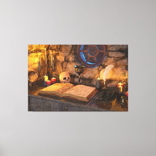 Gothic Dark Academia Kaarsverlichte Studeerkamer K Canvas Afdruk (Voorkant)