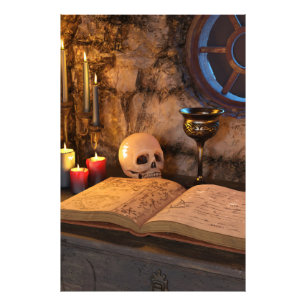 Gothic Dark Academia Kaarsverlichte Studeerkamer K Foto Afdruk