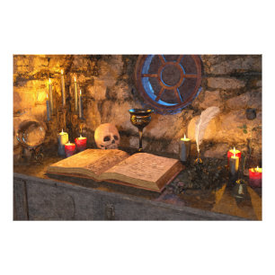 Gothic Dark Academia Kaarsverlichte Studeerkamer K Foto Afdruk