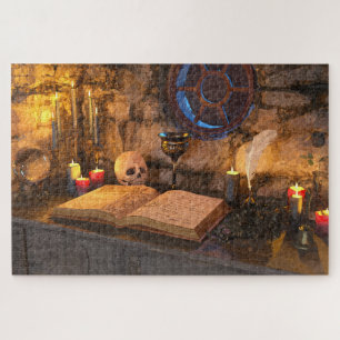Gothic Dark Academia Kaarsverlichte Studeerkamer K Legpuzzel