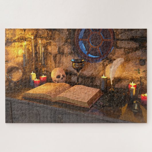 Gothic Dark Academia Kaarsverlichte Studeerkamer K Legpuzzel (Horizontaal)