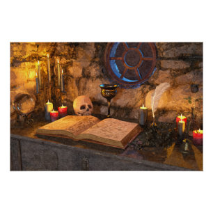 Gothic Dark Academia Kaarsverlichte Studeerkamer K Perfect Poster