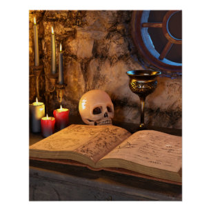 Gothic Dark Academia Kaarsverlichte Studeerkamer K Perfect Poster