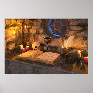 Gothic Dark Academia Kaarsverlichte Studeerkamer K Poster