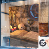 Gothic Dark Academia Kaarsverlichte Studeerkamer K Raamsticker (Cafe Raam)