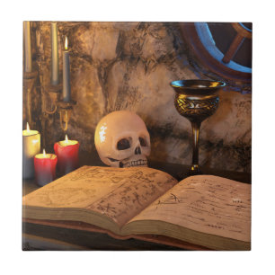 Gothic Dark Academia Kaarsverlichte Studeerkamer K Tegeltje