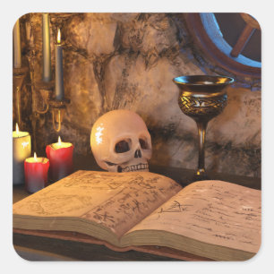 Gothic Dark Academia Kaarsverlichte Studeerkamer K Vierkante Sticker