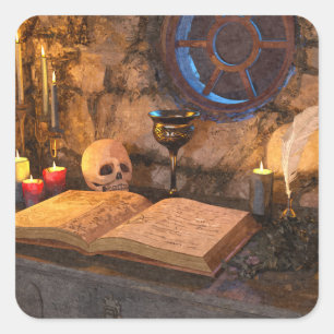 Gothic Dark Academia Kaarsverlichte Studeerkamer K Vierkante Sticker