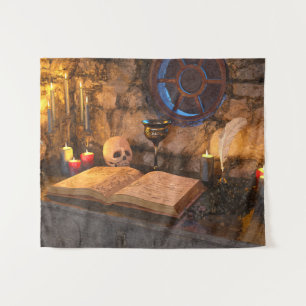 Gothic Dark Academia Kaarsverlichte Studeerkamer K Wandkleed
