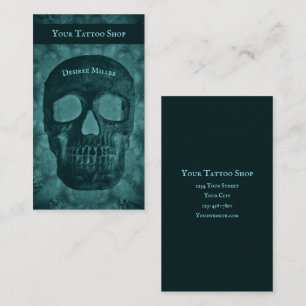 Gothic Dark Blauwgroen Skull Tattoo Shop Visitekaartje