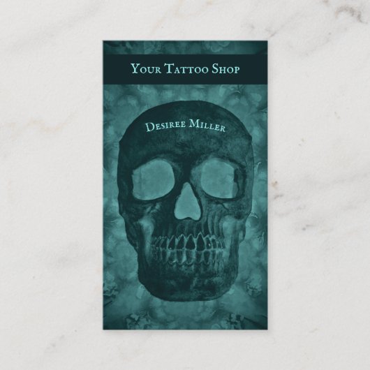 Gothic Dark Blauwgroen Skull Tattoo Shop Visitekaartje (Voorkant)