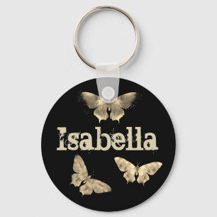 Gothic Dark Butterfly Art Isabella-naam Sleutelhanger