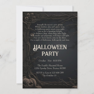 Gothic Dark Carved Trees & Gedicht Halloween Party Kaart