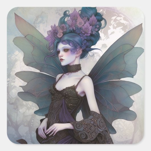 Gothic Dark Fairy Girl Fantasy Art Vierkante Sticker (Voorkant)