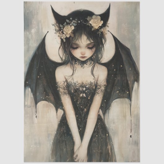 Gothic Dark Fairy with Floral Crown Decoupage Tissuepapier (Voorkant)