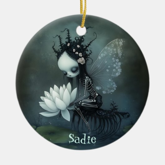 Gothic Dark Fantasy Fairy Skeleton Aangepaste naam Keramisch Ornament (Voorkant)