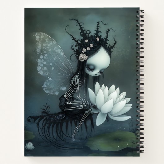 Gothic Dark Fantasy Fairy Skeleton Aangepaste naam Notitieboek (Achterkant)