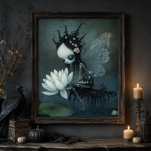 Gothic Dark Fantasy Skelet Fee Halloween Kunst Poster