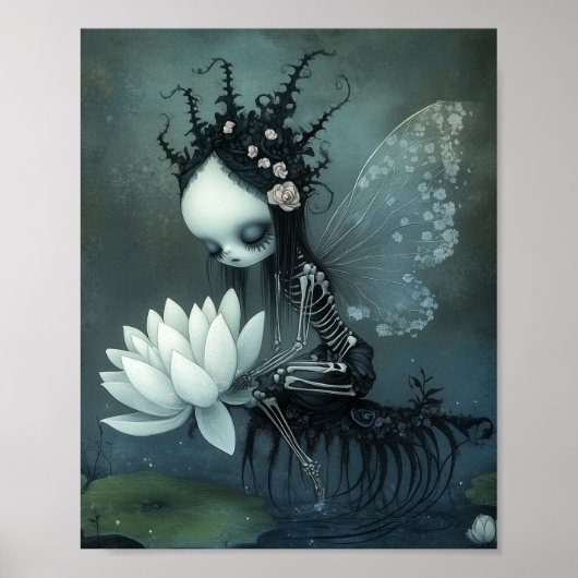 Gothic Dark Fantasy Skeleton Fairy Halloween Art Poster (Voorkant)