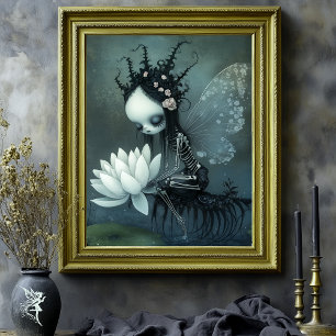 Gothic Dark Fantasy Skeleton Fairy Halloween Art Poster