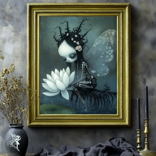 Gothic Dark Fantasy Skeleton Fairy Halloween Art Poster