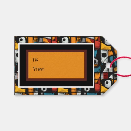 Gothic Dark Feeling Zwart, Rood en Geel Abstract Cadeaulabel (Voorkant (Horizontaal))