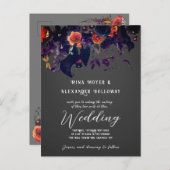 Gothic Dark Floral met vleermuizen QRC Bruiloft Briefkaart (Voorkant / Achterkant)