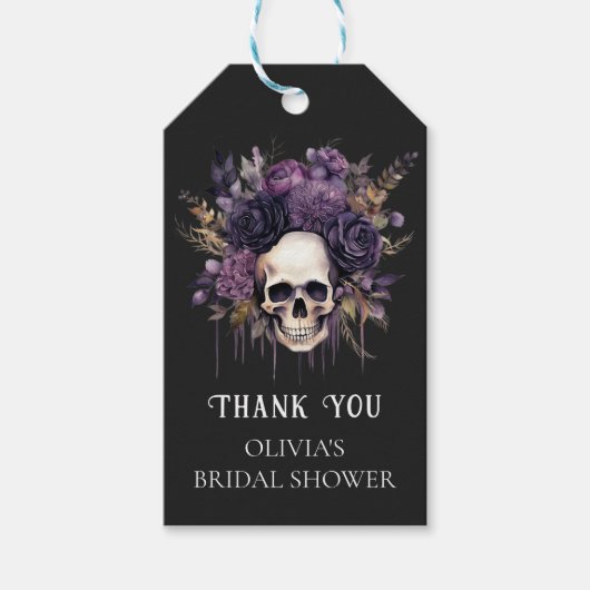 Gothic Dark Floral Skull Vrijgezellenfeest Favor Cadeaulabel (Voorkant)