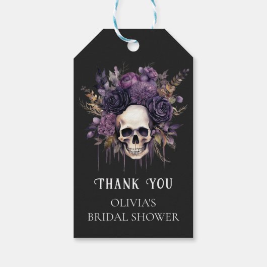Gothic Dark Floral Skull Vrijgezellenfeest Favor Cadeaulabel (Achterkant)