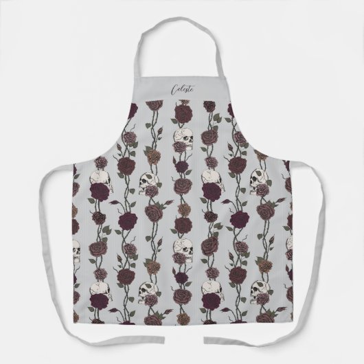 Gothic Dark Floral Skulls Light Gray Schort (Voorkant)