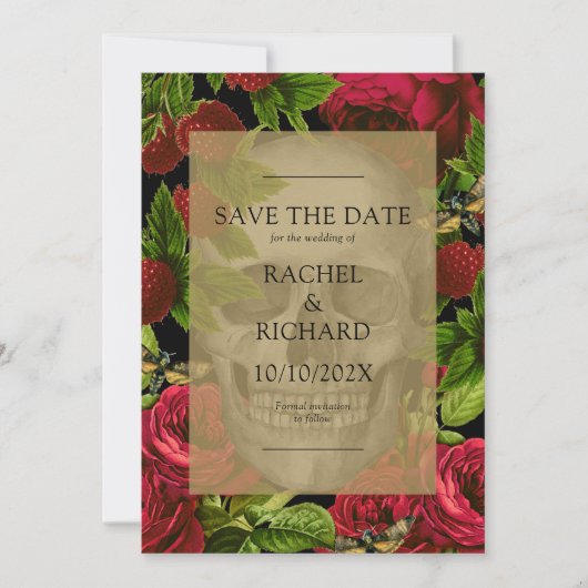 Gothic Dark Floral Wedding Flat Save the Date Kaar (Voorkant)