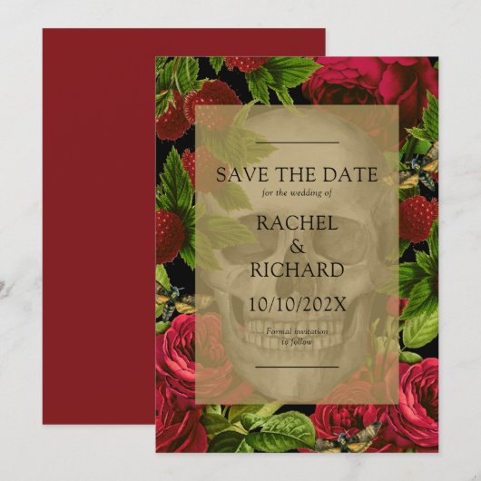 Gothic Dark Floral Wedding Flat Save the Date Kaar (Voorkant / Achterkant)