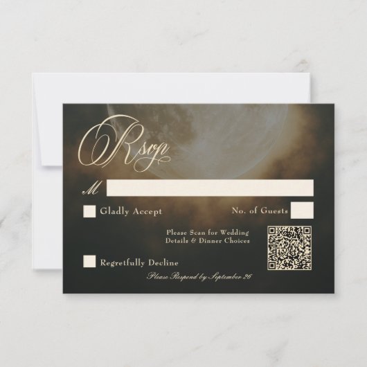 Gothic Dark Full Moon Arch Wedding QR RSVP Kaartje (Voorkant)