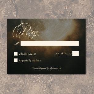 Gothic Dark Full Moon Arch Wedding RSVP Kaartje