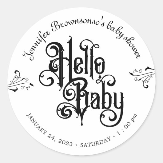 Gothic Dark Hello Baby Shower Ronde Sticker (Voorkant)